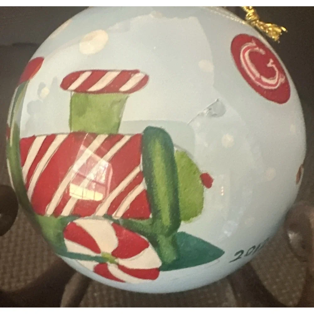 Pier 1 Li Bien Christmas Ornament 2012 Greetings Elves Train 3 1/2
